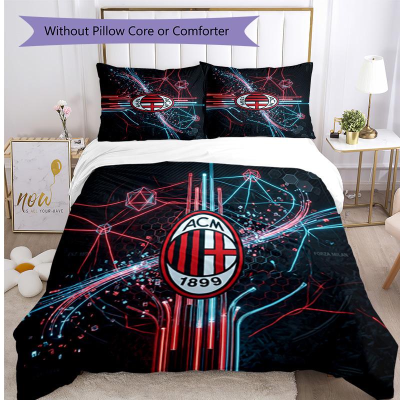 AC Milan Pattern Printed 3PCS Bedding Set Soft Skin-Friendly Washable Duvet Cover & Pillowcases Set All Season Bedroom