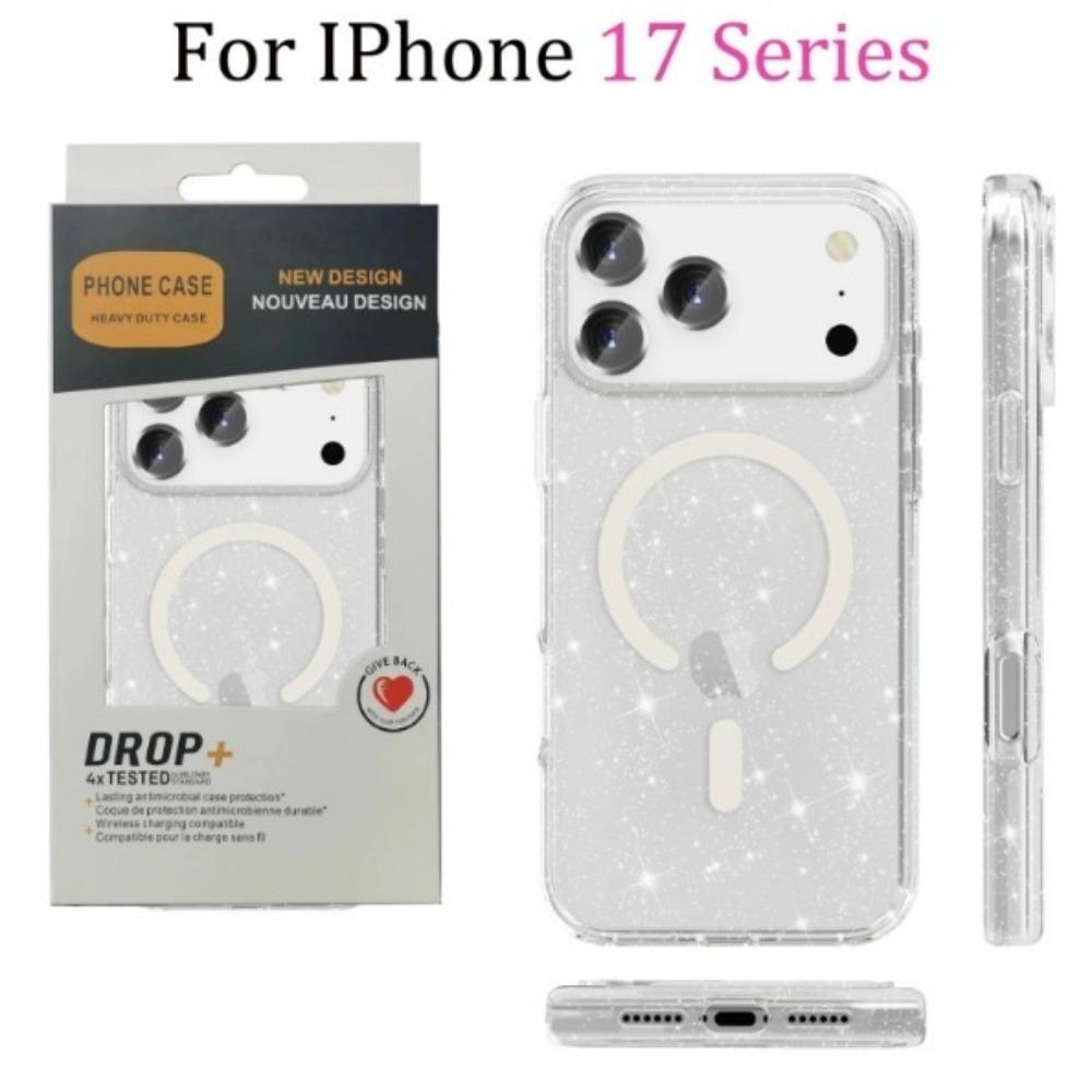 Блестящий прозрачный чехол-броня для Magsafe для iPhone 17 Pro Max Air 16 Plus 15 14 13 Беспроводная зарядка Ott Box Противоударная крышка