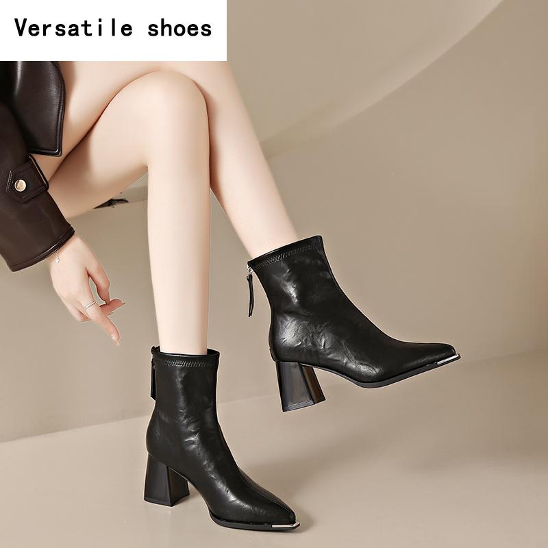 Зимние женские ботильоны с острым носком, модные короткие ботильоны с застежкой-молнией сзади, женские туфли на высоком каблуке Botas De Mujer