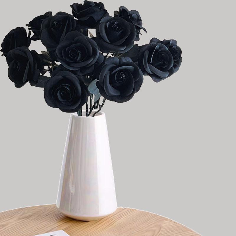 Black Rose Gothic Dark Simulation Flower Black and White Red Halloween Decoration Fake Flower Cross Border Single Silk Flower Fake Flower