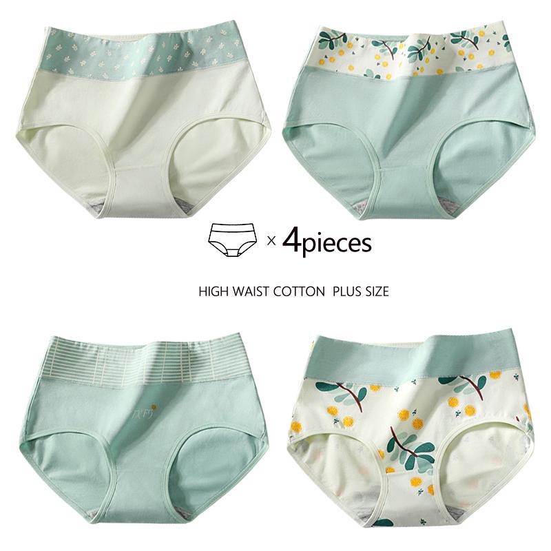 Плюс размер M-5XL Трусики с высокой талией Женское дышащее хлопковое нижнее белье Трусы с принтом Женское нижнее белье