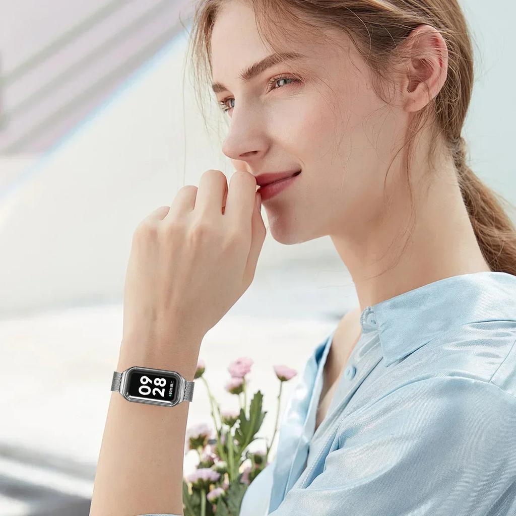 Ремешок из нержавеющей стали для умного браслета Xiaomi Band 8 Active, аксессуары для ремешка умных часов, металлический браслет, защитный чехол для Mi Band 8 Active