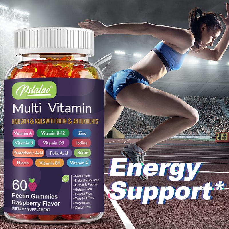 Multivitamin gummies, daily vitamin gummies suitable for both men and women, supporting healthy hair, skin, and nails.