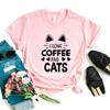 Футболка с принтом «Я люблю кофе и кота» для женщин с коротким рукавом и круглым вырезом, свободная женская футболка, женская футболка, топы, одежда, женские футболки