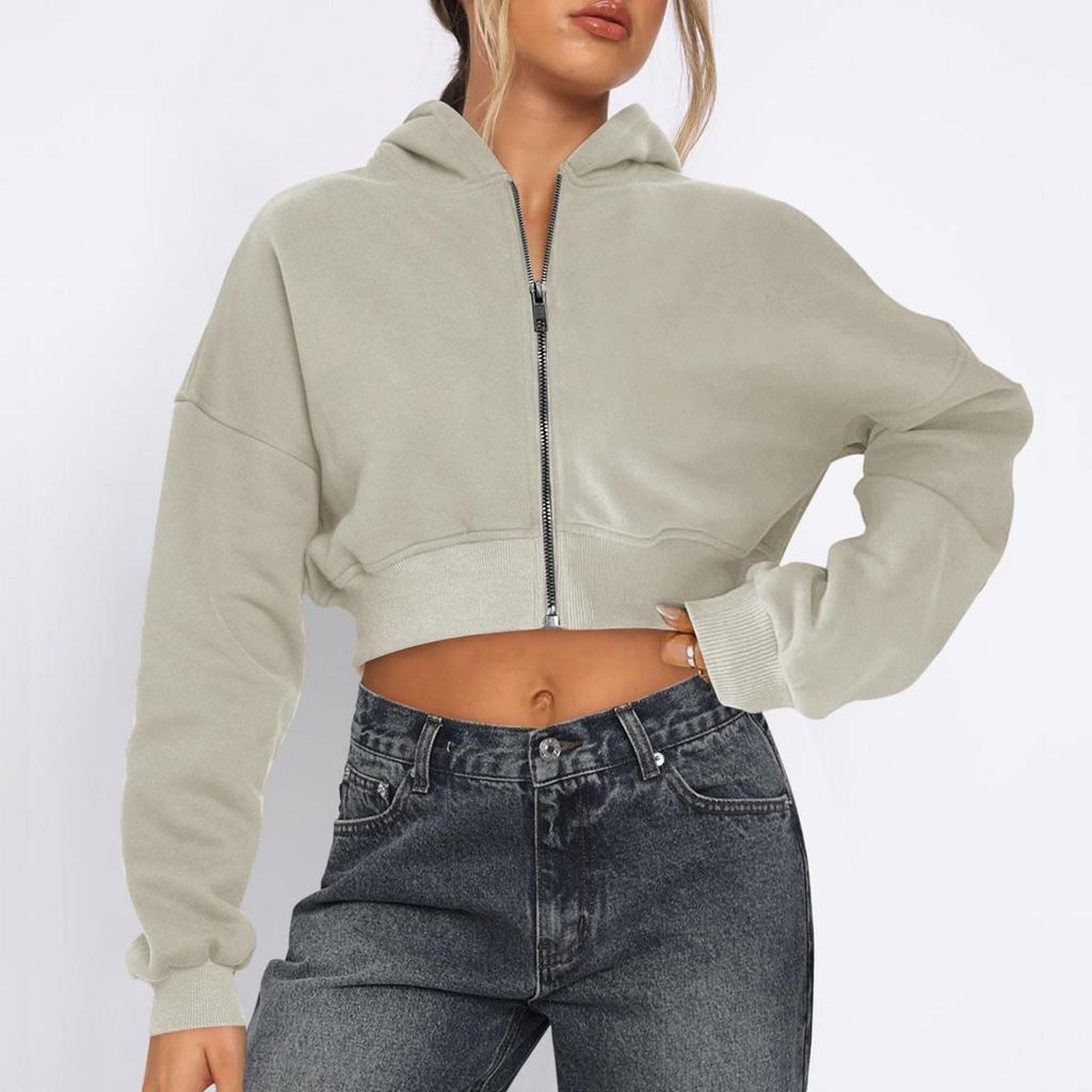 Женский свитер с застежкой-молнией на половину длины, толстовка с мятыми рукавами, короткое пальто с длинным рукавом