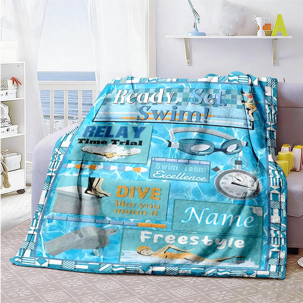 Swim Customize Text Blanket Gift Personalized Blanket Durable Comfort for Chair Bed Office Chair Sofa Four Seasons Multipurpose
