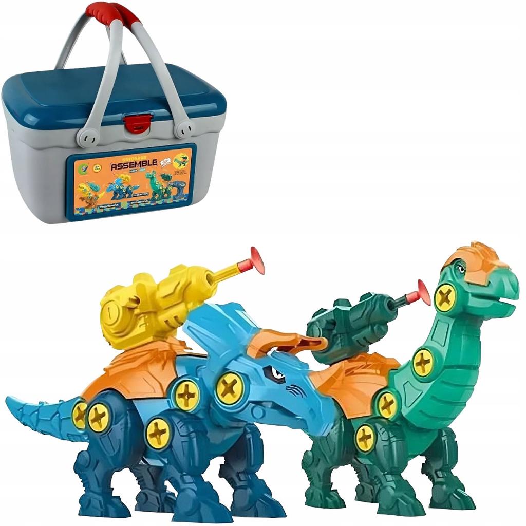 DIY Construction Blocks Three Dinosaurs Set in a Case