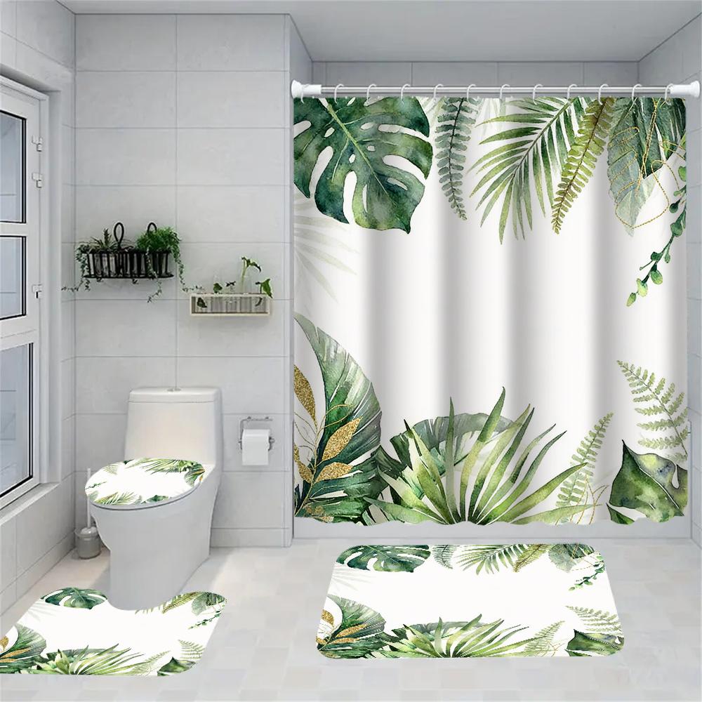 Pink Rose Shower Curtain Set With Toilet Lid Cover And Bath Mat 70.8x70.8 Inches Bathroom Decor