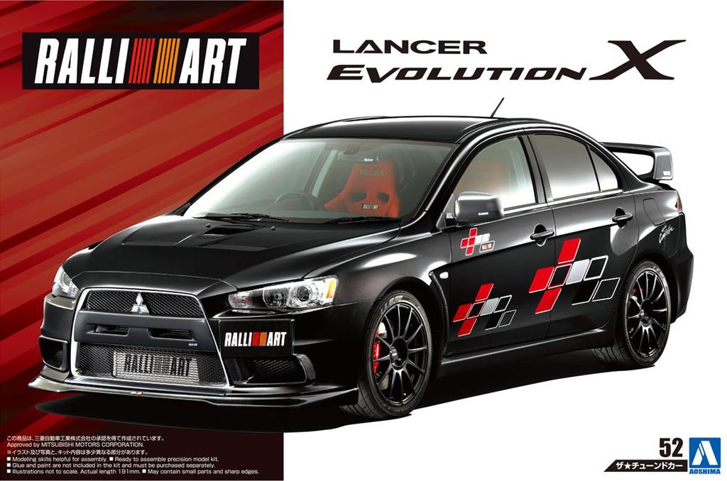 Aoshima Bunka Kyozai Масштаб Серия Тюнингованные автомобили 52 Mitsubishi Ralliart CZ4A Lancer Evolution 10 2007 Пластиковая модель 1/24 №
