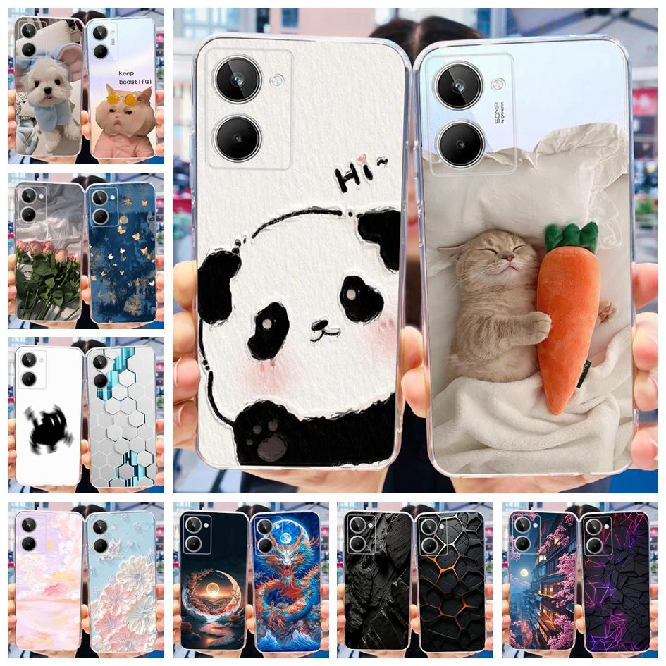 Чехол для Realme 10 RMX3630 Задняя крышка Милый мультяшный панда Тонкий мягкий прозрачный силиконовый чехол для телефона Для Realme 10 Pro Plus RMX3687 Capa