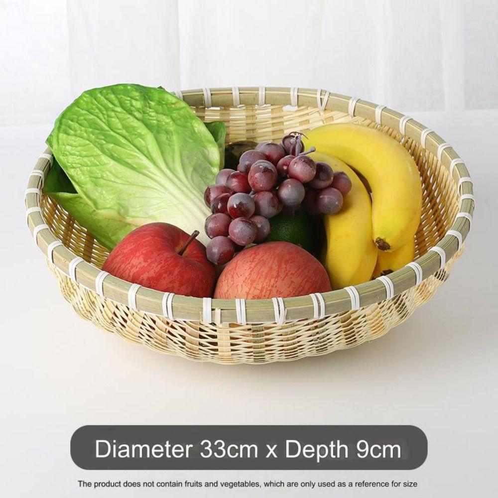 Round Fruit Snack Basket Handmade Drain Basket Natural Storage Basket