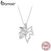 BAMOER Solid 925 Sterling Silver Autumn Leaf Butterfly Pendant Necklace White Gold Plated Neck Chain for Women Birthday Day Gift