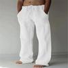 Мужские повседневные брюки, новые однотонные спортивные брюки из хлопка и льна, свободные повседневные брюки с завязками и несколькими карманами