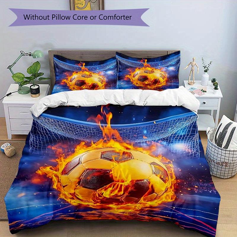 3pcs set Soccer Fireball 1 Quilt Cover + 2 Pillowcases, All Seasons Bedroom Setting, Perfect for Home and Dorm Decor a178