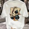 Men's Summer 100% Pure Cotton Fashionable Casual Loose Creative Poker and Dice Printed Sports Round Neck Short Sleeved T-shirt