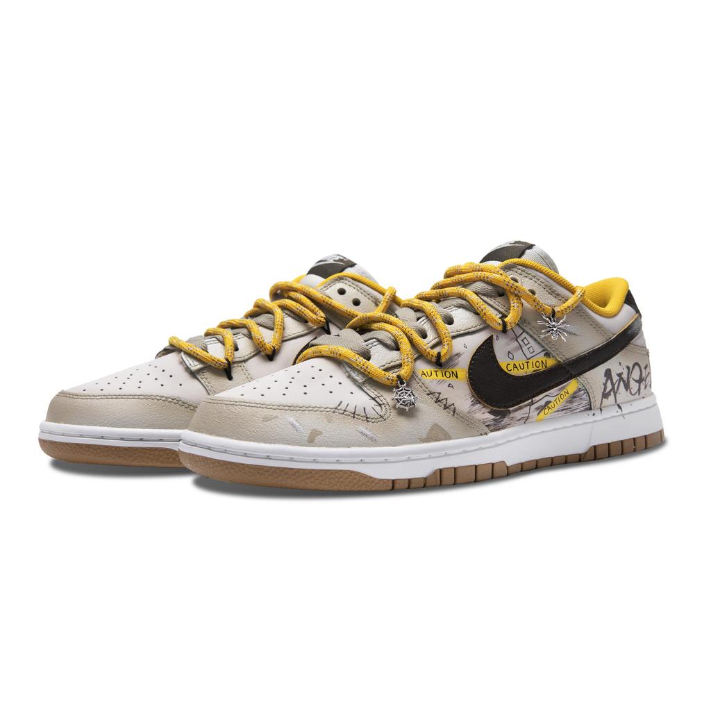 Nike Dunk Low Banned Domain Slip Resistant Abrasion Resistant Low top Skateboard Shoes Men's White Yellow FV3629-371(Team365-)