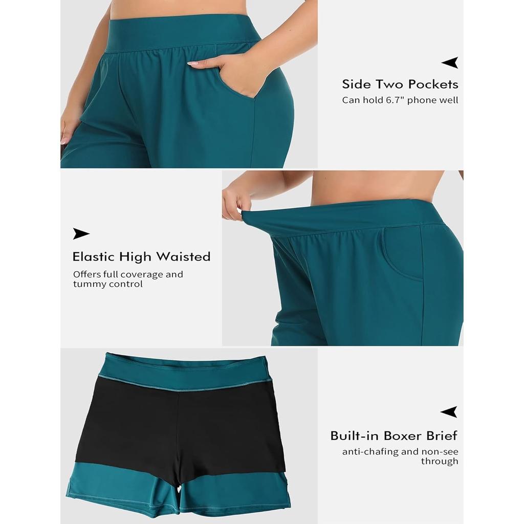 CHARMLEAKS Плюс размер шорты для плавания для женщин шорты с высокой талией танкини купальник снизу с карманами