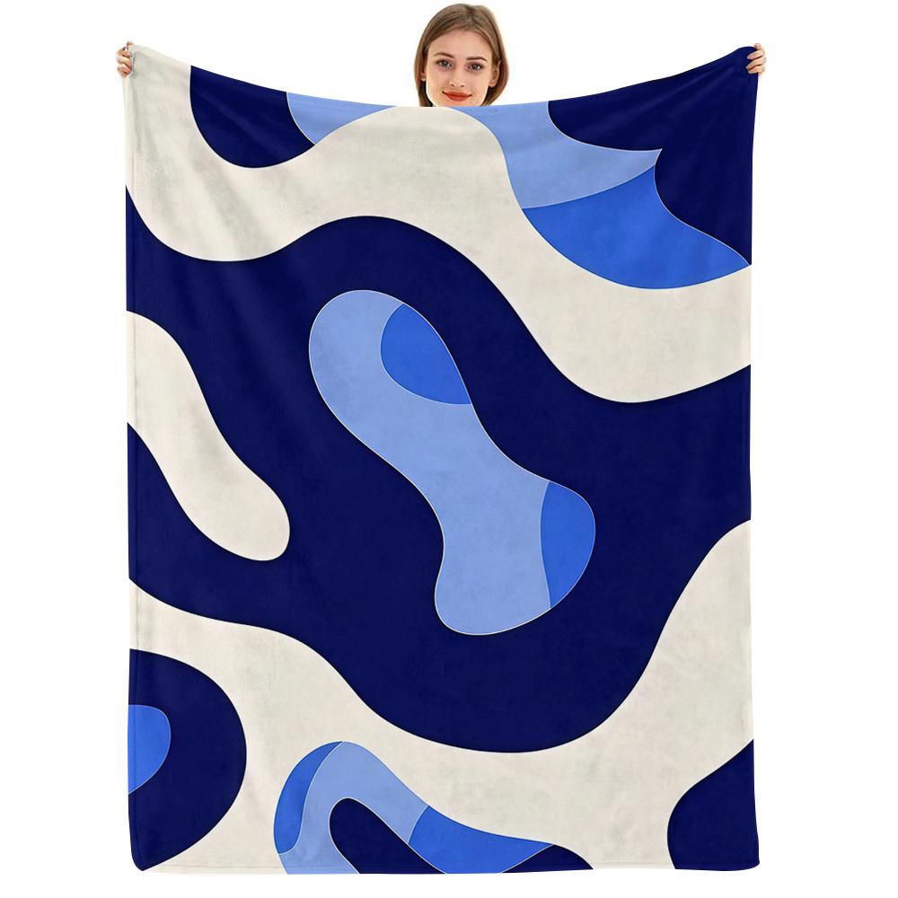 Blue Curved Camouflage Cartoon Anime Print Flannel Blanket Soft Warm Throw For Kids Bedroom Sofa Bed Christmas Office Car