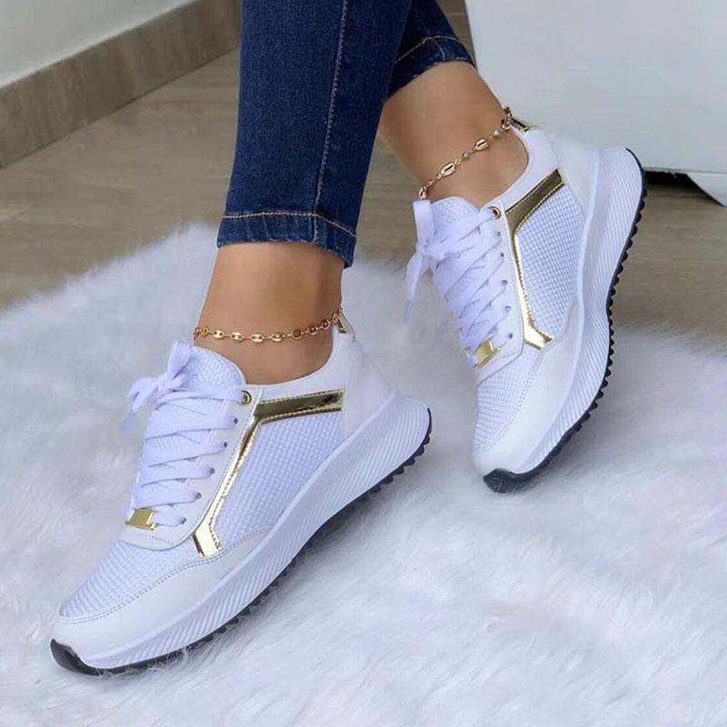 2024 Осень Новые Женские Повседневные Кроссовки Модные Круглые Носки Дышащая Сетка Кроссовки Женские Плоские Шнуровка Спорт Теннис