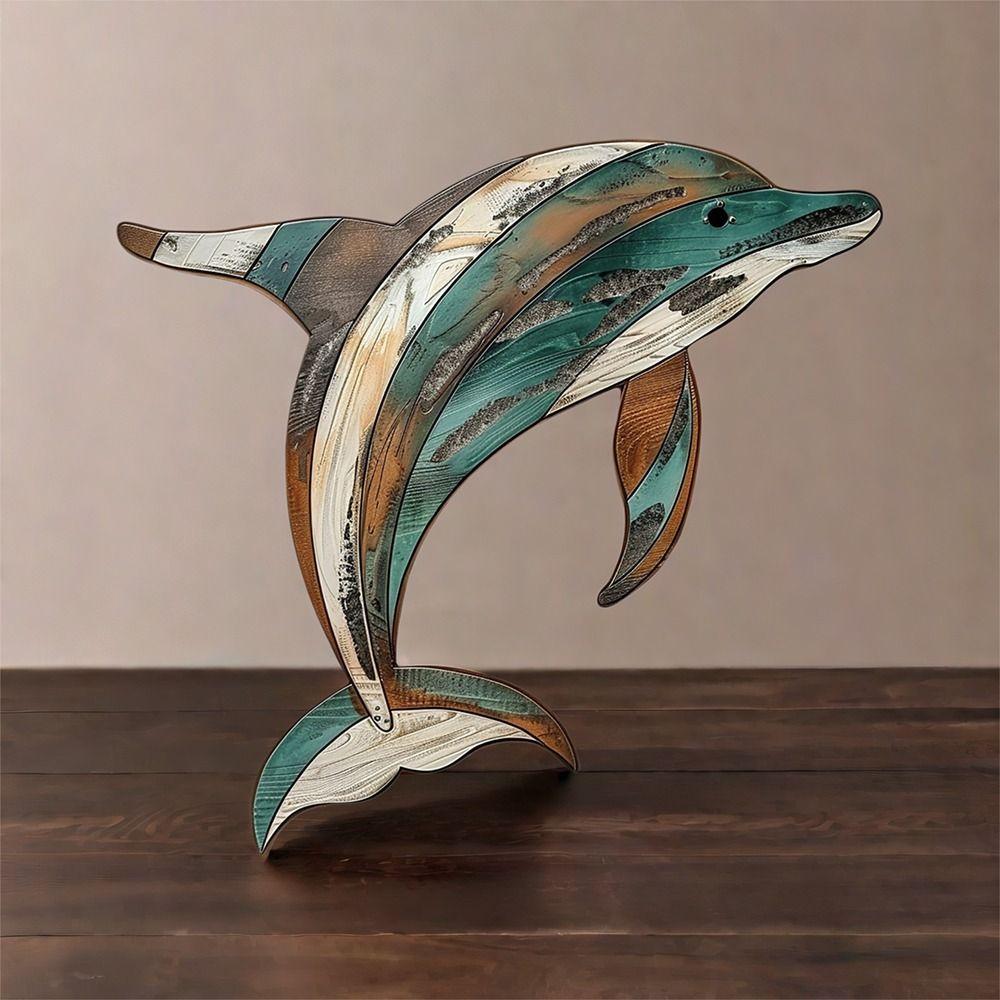 Retro Wooden Dolphin Wall Ornament Ocean Series Marine Animal Decoration Summer Outdoor Hawaiian