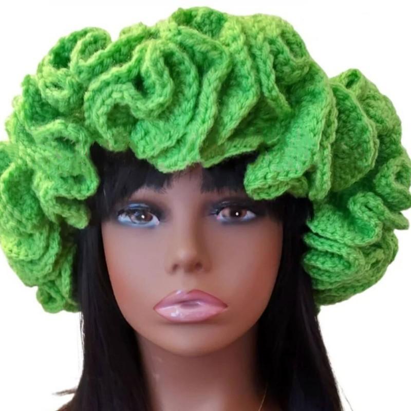 NEW Women Crochet Bucket Hats Y2k Fashion Pleated Ruffles Knitted Hat