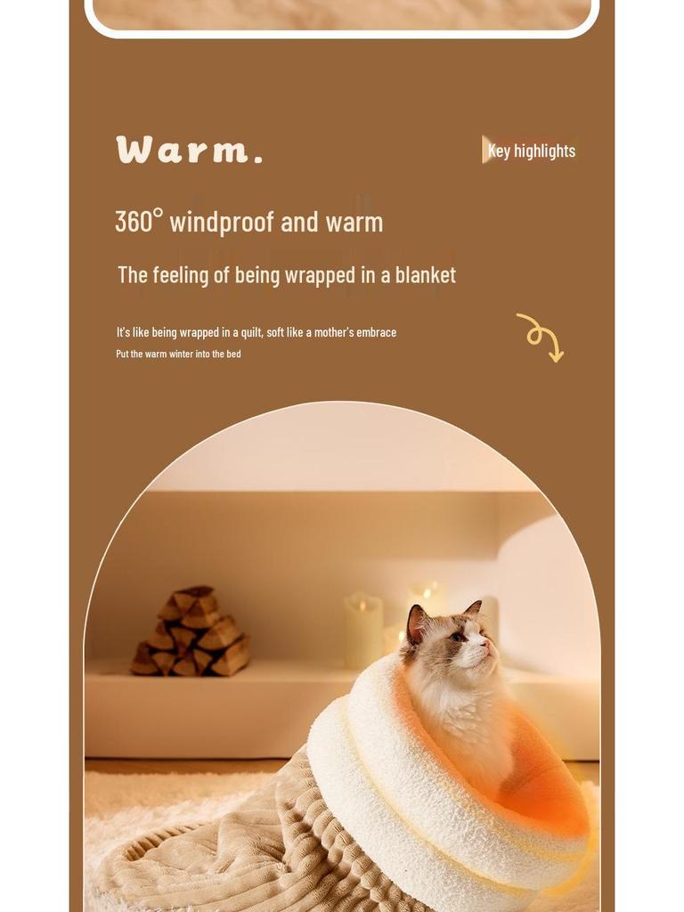 Уютное осенне-зимнее гнездо для питомца: Закрытый спальный мешок и туннель для кошек и маленьких собак - Идеально для чувства безопасности и тепла.