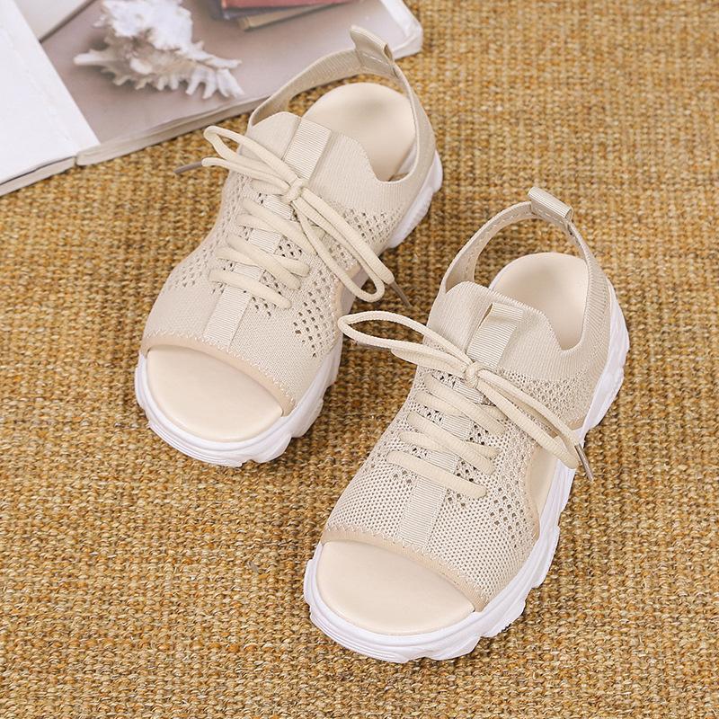 Модные женские сандалии Сетчатые повседневные туфли Белые на толстой подошве На шнуровке Сандалии С открытым носком Пляжная обувь для женщин Новые Zapatos Mujer 2025