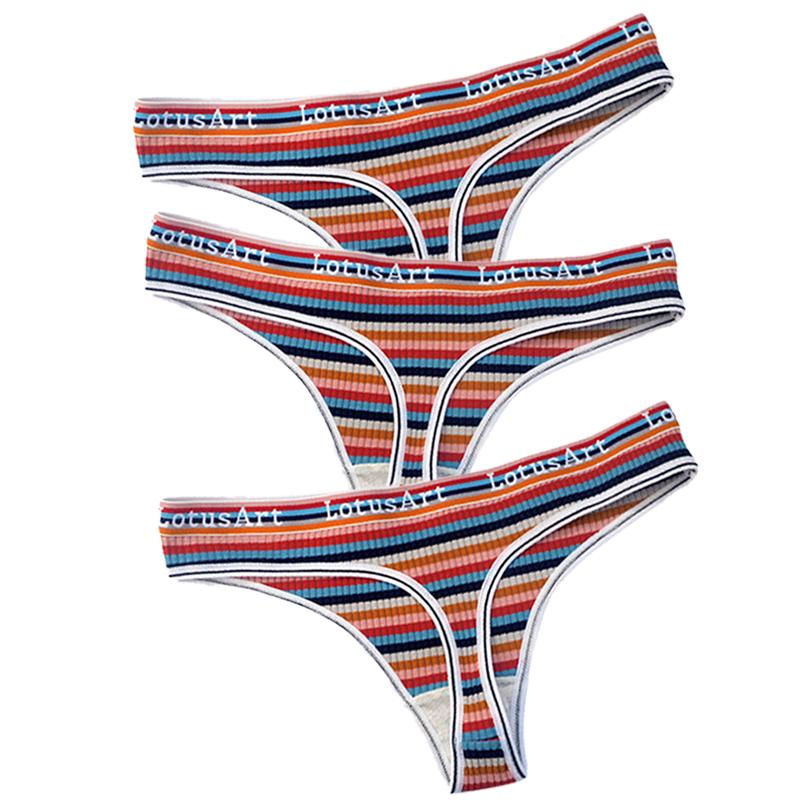 YOUULAR 3 шт./лот, модные женские хлопковые бесшовные стринги, сексуальное красочное полосатое нижнее белье, трусики, стринги, женское нижнее белье, нижнее белье M-XL