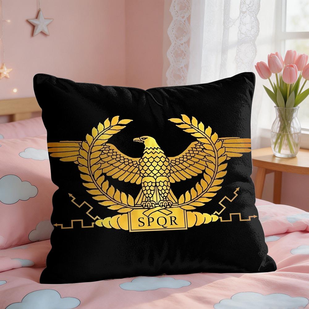 Gold Imperial Eagle Rome SPQR Cushion Cover Square Short Plush Pillow Case Living Room Sofa Home Decor Funda X