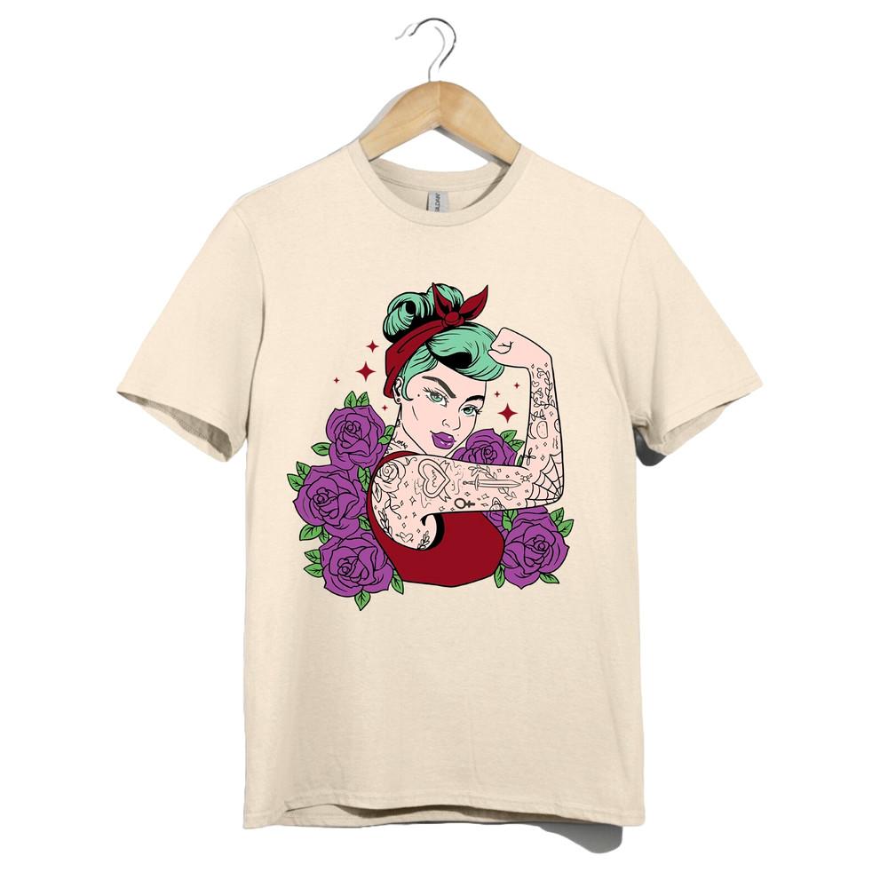 Tattooed Pin Up Girl T Shirt Womens Feminist Retro Rock Style Graphic Art Gift