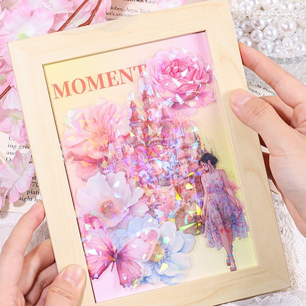 60Pcs/Pack DIY Scrapbooking Sticker Flowers PET Stickers Artistic Decorative Stickers