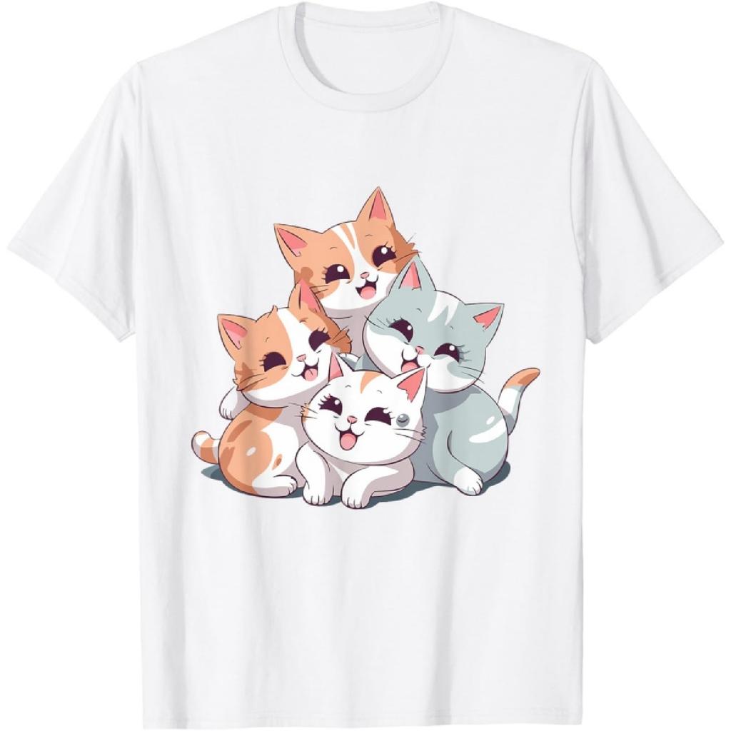 Кошка Милый Котёнок Стопка Котов Аниме Каваии Неко Женская Девичья Футболка