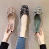 Fashion 2024 New Women Ballet Flats Comfortable Crystal Diamond Dress Bow Sequins Single Shoes Rhinestone Glitter Square Toe Shoes
