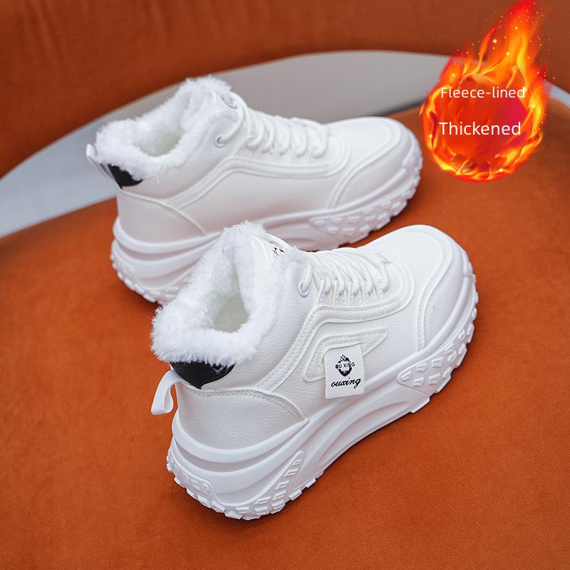 Теплые бархатные высокие спортивные повседневные женские туфли - нескользящая толстая подошва, зимний стиль 2023 года