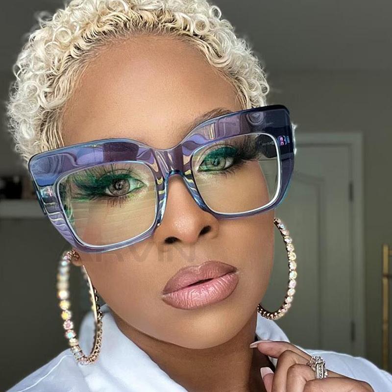 Оверсайз женская оправа для очков Модные сине-фиолетовые компьютерные очки Мужские ретро квадратные оправы Прозрачные линзы Очки
