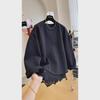 2024 Women's Lace Spliced Two-Piece Look Pullover Sweatshirt, Round Neck, Loose Fit for Spring and Autumn