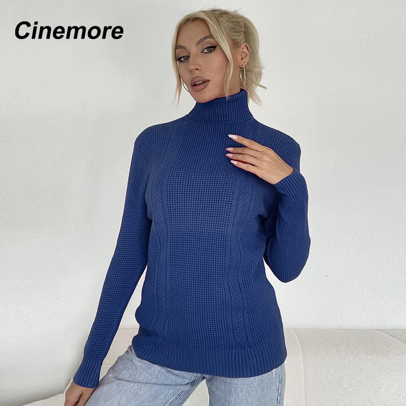 Cinemore Весна Осень Женский свитер Однотонный Оверсайз Повседневный Пуловеры Теплый Базовый Топ с Длинным Рукавом О-Образным Вырезом Трикотажный Джемпер Свитер