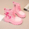 Girls Fashion Leather Boots Thick Bottom Children Princess Boots Soft Breatheable Color Matching Love Patch Kids Catwalk Boots