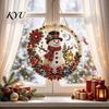 Festive Fireplace Wall Decorations Xmas Snowman Hanging Ornament, Round Acrylic Santa Reindeer Christmas Gift Ideas Door Sign for Window Decor