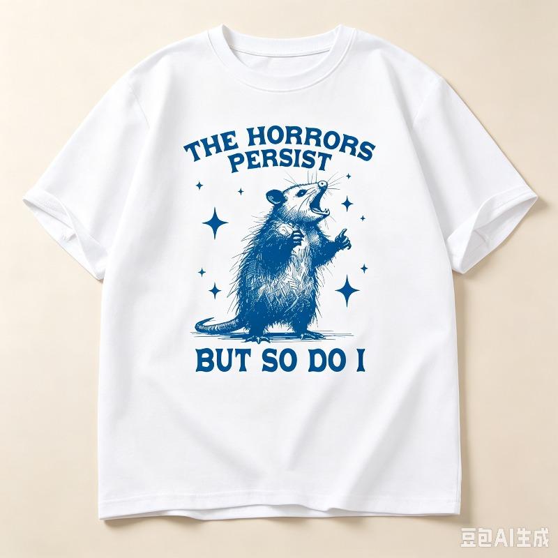 Casual Opossum Graphic T Shirt The Horrors Persist But So Do I Funny Printed Short Sleeve Top