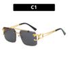 New Double Beam Square Sunglasses Leopard Frameless Cut Edge Sunglasses Women Vintage Trend Brand Design Men Shades Eyewear