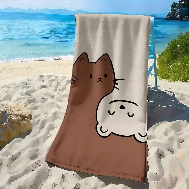 Cute Minimalist Cat Dog Line Print Beach Towel Quick Dry Sandproof Towel Summer Vacation Travel Blanket