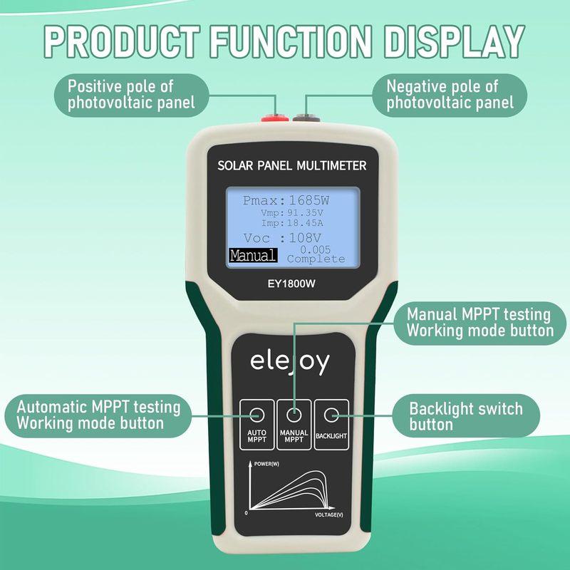 Solar Panel Multimeter | 5W~1800W, 20-120V, 0-60A Auto/Manual Tester | Smart MPPT LCD Display | Portable for PV Systems