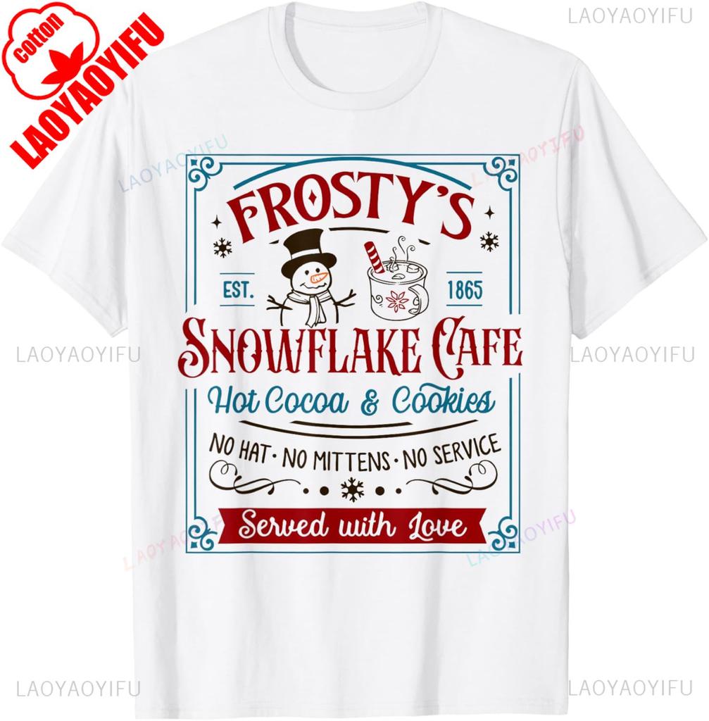 Old Fashioned Frostys Snowflake Cafe Coffee Lovers Xmas Pattern TShirt Creative Fashion Allmatch Shortsleev New Arrival