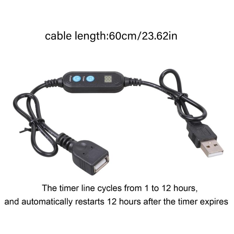 Programmable USB Timer Extension Cord with 12 Hour Cycle Timing Switching Cable Plastic Texture for Office and Home Use