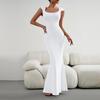 Women's Autumn Slim Fit Sexy Square Neck Knitted Solid Color Slim Fishtail Long Dresses