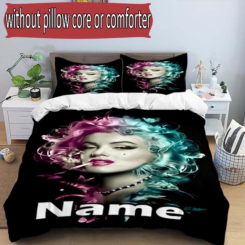 3pcs Duvet Cover Set (1*Duvet Cover + 2*Pillowcase, Without Core), Custom Name Singer Pattern Bedding Set, Home Bedroom Decor Gift