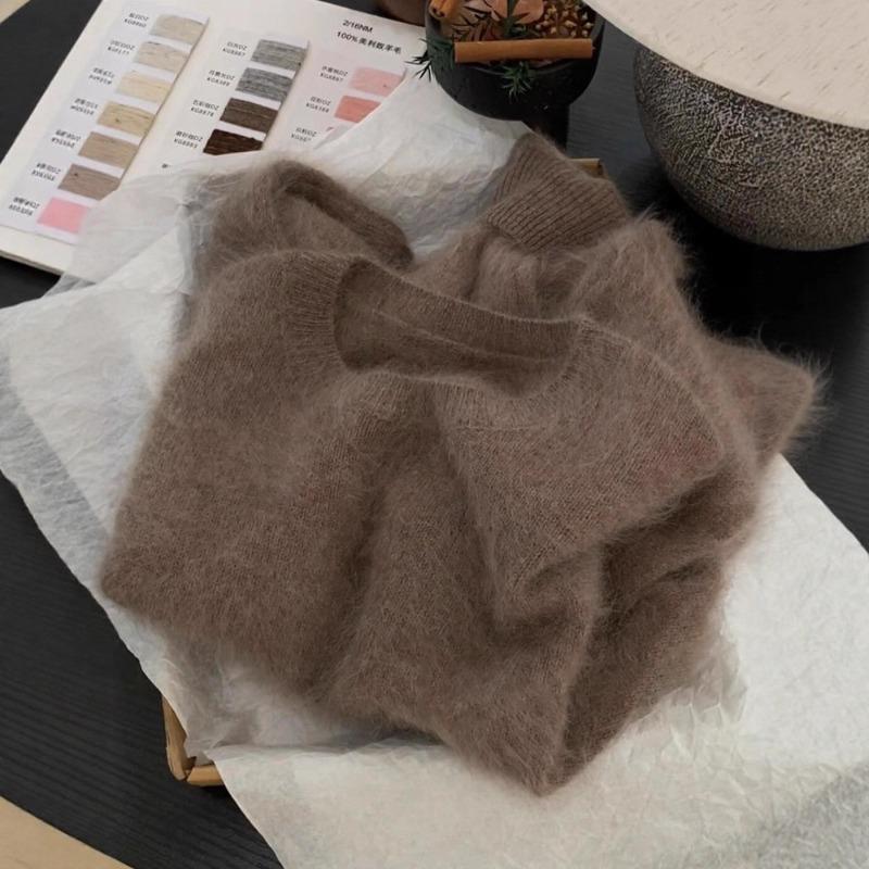Premium Camel Mohair Soft Waxy Sweater Women's Autumn and Winter New Pullover Cashmere Knitted Sweater Top