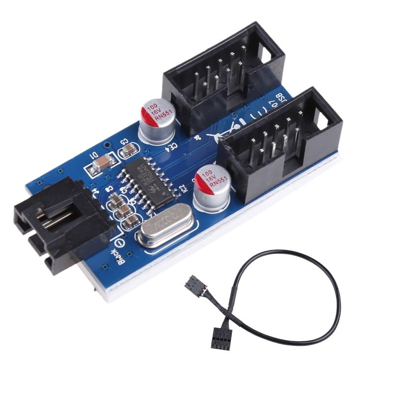 9-контактный USB-разъем, Male 1-to-2 Female, Карта-разветвитель, Кабель-разветвитель USB 2.0, Разъем для материнской платы, Порт-адаптер