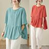 Летняя женская свободная тонкая футболка из хлопка и льна Ice Silk с короткими рукавами, однотонный топ